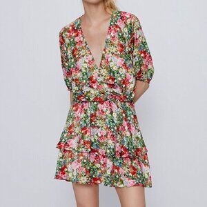 Zara Floral Print Ruffled Tiered Mini Dress Size XS